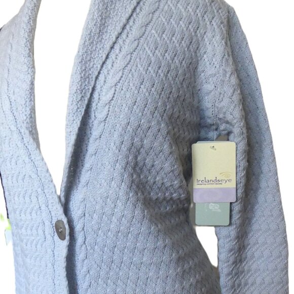 Ireland's Eye Glangevlin 1 Button Lattice Weave Long Cardigan Sweater Ice Blue S - Picture 3 of 16